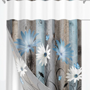 No Hook Rustic Farmhouse Shower Curtain with Snap in Fabric Liner Set, Blue Daisy Flowers and Butterfly on Wooden Double Layers Waterproof with See Through Top Bath Curtain 71x74 Inch