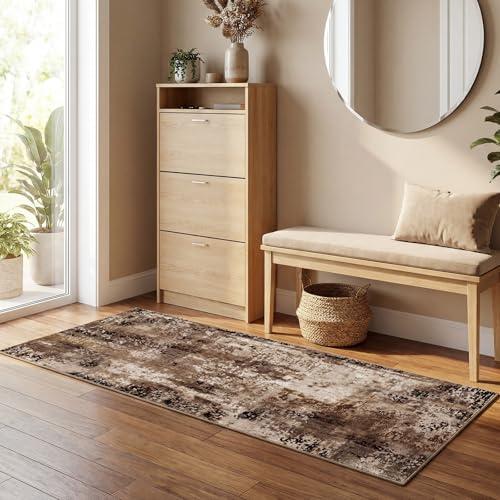 Merelax 2x6 Entryway Long Runner Area Rug, Brown Red Washable Modern Abstract Entry Rugs for Kitchen Bedroom Hallways Living Room, Coffee Non Slip Carpet for Indoor Door High Traffic Family Room Decor