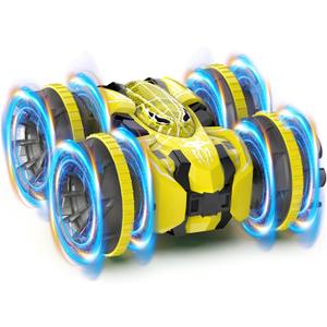 Waterproof Remote Control Car4WD Amphibious 2.4 GHz RC Car Remote Control Boat360Rotation RC Stunt with LED LightsBoys Girls Gifts All Terrain Water Beach Pool Toy Yellow