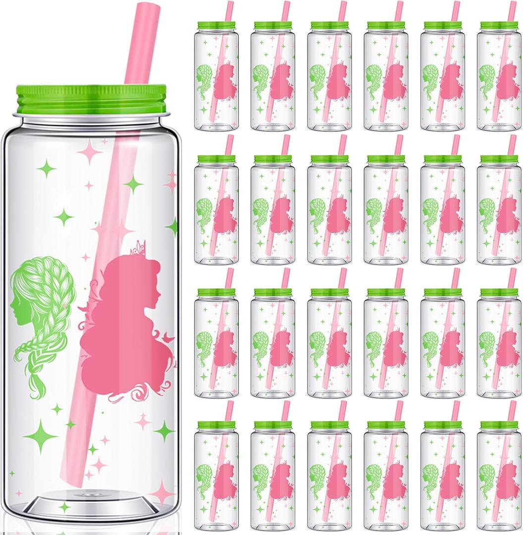 25 Pcs Christmas Witch Party Favors Bulk Plastic Cups 13.5 oz Pink and Green Reusable Drinking Tumblers with Lids Straws Witch Princess Cup for Wizard Friendship Christmas Party Gift Stocking Stuffers