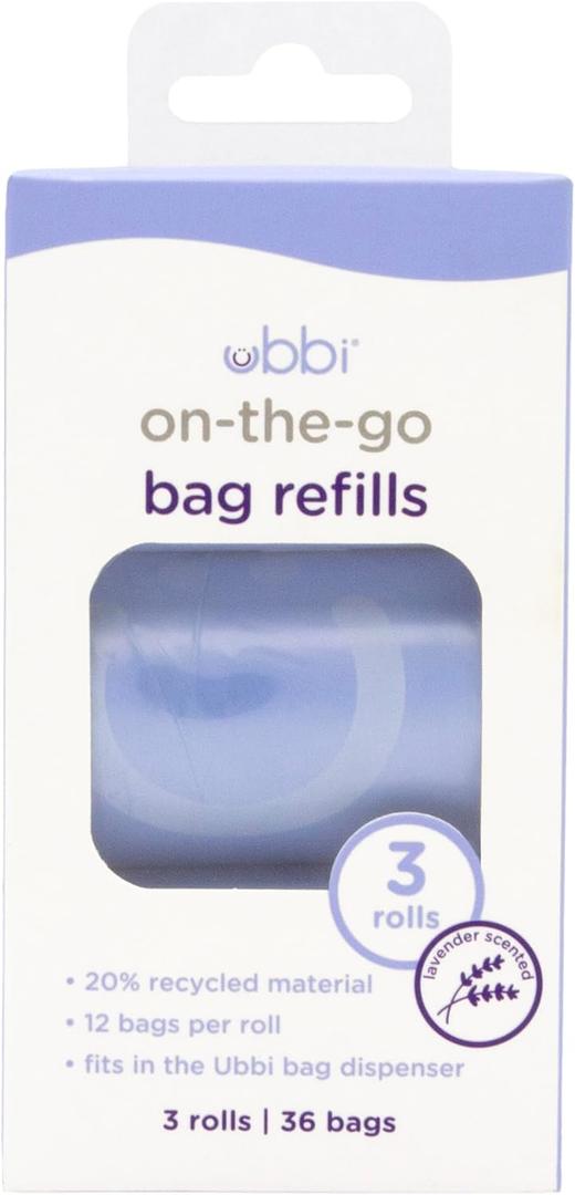 Ubbi On The Go Waste Disposal Bags Refills Value Pack, Lavender Scented, 6 Roll Refills, Baby On The Go Essentials, 2 packs