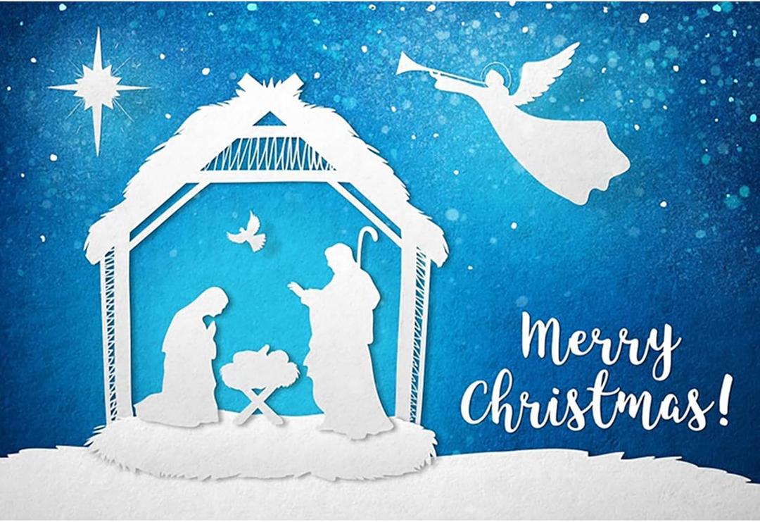deFouliao Nativity Scene Backdrop Merry Christmas Baby Jesus in The Manger Photography Background Church Religious Holiday Xmas Party Wall Outdoor Decor Photo Studio Props, 7x5ft