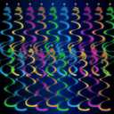 48ct Neon Hanging Swirl Decorations, 5-Color Paper Swirls Glow in Blacklight, Ceiling and Wall Decorations for Birthday, Festival, School Dance, and Glow-in-the-Dark Celebrations