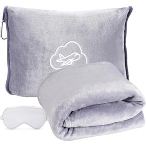 Travel Blanket, Ultra-Soft, Warm & Lightweight Travel Blanket Airplane with Bag, 65x40 in, Airplane Travel Essentials for Women, Men & Kids, Included Eye Mask, Luggage Sleeve & Backpack Clip