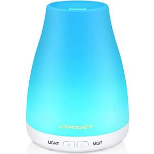 URPOWER 2nd Version Essential Oil Diffuser with Adjustable Mist Mode Waterless Auto Shut-Off and 7 Color LED Lights for Home Office, One Size (Pack of 1), White