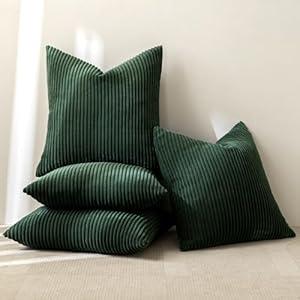 MIULEE Pack of 4 Army Green Corduroy Decorative Throw Pillow Covers 18x18 Inch Soft Boho Striped Pillow Covers Modern Farmhouse Home Decor for Sofa Living Room Couch Bed