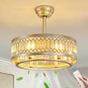 KAISITE Caged Ceiling Fan with Lights 20 Inch Crystal Gold Fandelier Ceiling Fan with Remote Semi-Flush Downrod Bladeless Chandelier Fan Light Ceiling Fixture for Bedroom Kitchen Living Room, Large