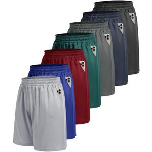 7 Pack Mens Athletic Shorts - Gym Basketball Running Workout Quick Dry Black Shorts with Pockets for Casual Performance (Large, 1-black/Dack Grey/Navy Blue/Light Grey/Royal Blue/Dark Green/Wine)