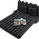 SUV Air Mattress with Cup & Phone Holder, Flocked-Top Car Mattress with 2 Air Pillows & Electric Air Pump, Perfect for Camping, Travel, and Road Trips (Black)