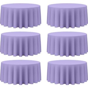 BRILLMAX 6 Pack Lavender Round Tablecloths 132 Inch for 72 Tables - 150 GSM Polyester Fabric, Floor Length Drop, Water, Stain & Wrinkle Resistant Cloth Cover for Wedding Reception Banquet Dining