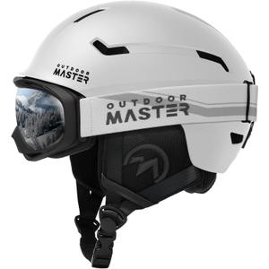 OutdoorMaster Ski Helmet Set,Snowboard Helmet with Goggles for Adults - Durable PC Shell, Protective EPS Foam & 10 Cooling Vents -Snow Helmets for Men, Women & Youth (Large, Matte White)