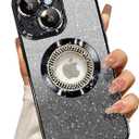 Misscase for iPhone 14 Magnetic Glitter Case Compatible with MagSafe,Full Protection Slim Shockproof Anti-Scratch Case with Camera Lens Protector Logo View Dust-Proof Net for Women Black