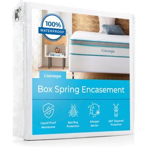 Linenspa Box Spring Encasement  King Size Box Spring Cover  Zippered and Waterproof Protector, Complete Protection  White