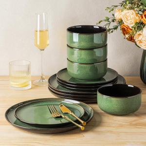 LERATIO Ceramic Dinnerware Sets for 4,Porcelain Plates and Bowls Sets,Handmade Reactive Glaze Dishes Set,Oven&Dishwasher & Microwave Safe,Service for 4