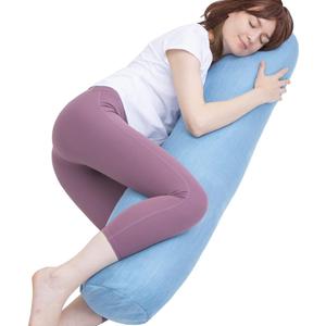 Body Pillow, Bolster Pillow with Cooling Cover, Long Round Roll Cylinder Pillow for Bed, 47" x 7.87", Blue