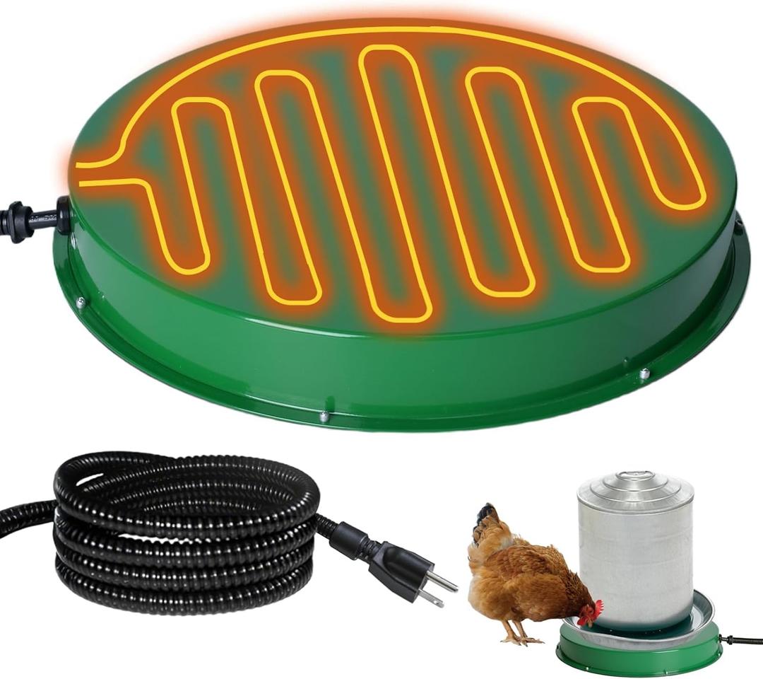 Chicken Water Heater for Winter 12.4", 125W Thermostat Chicken Drinker Heater Base for 35 Gal Metal Plastic Poultry Waterer, Water Heater for Chickens Duck with 6.6' Power Cord (Green,1PACK)