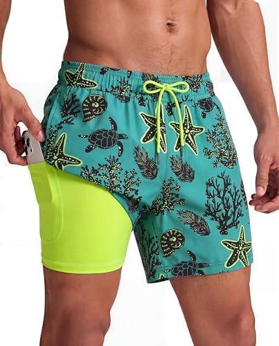 maamgic Mens Swim Trunks with Compression Liner 5 Inch, Quick Dry Bathing Suit with Zipper Pockets, No-Chafing Swim Shorts XL