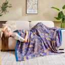 XIBLC Boho Blanket, 100% Cotton Farmhouse Decorative Throw Blanket, 50"x60" Reversible Bohemian Throw Blanket, Purple All Season Muslin Breathable Woven Blankets Quilt