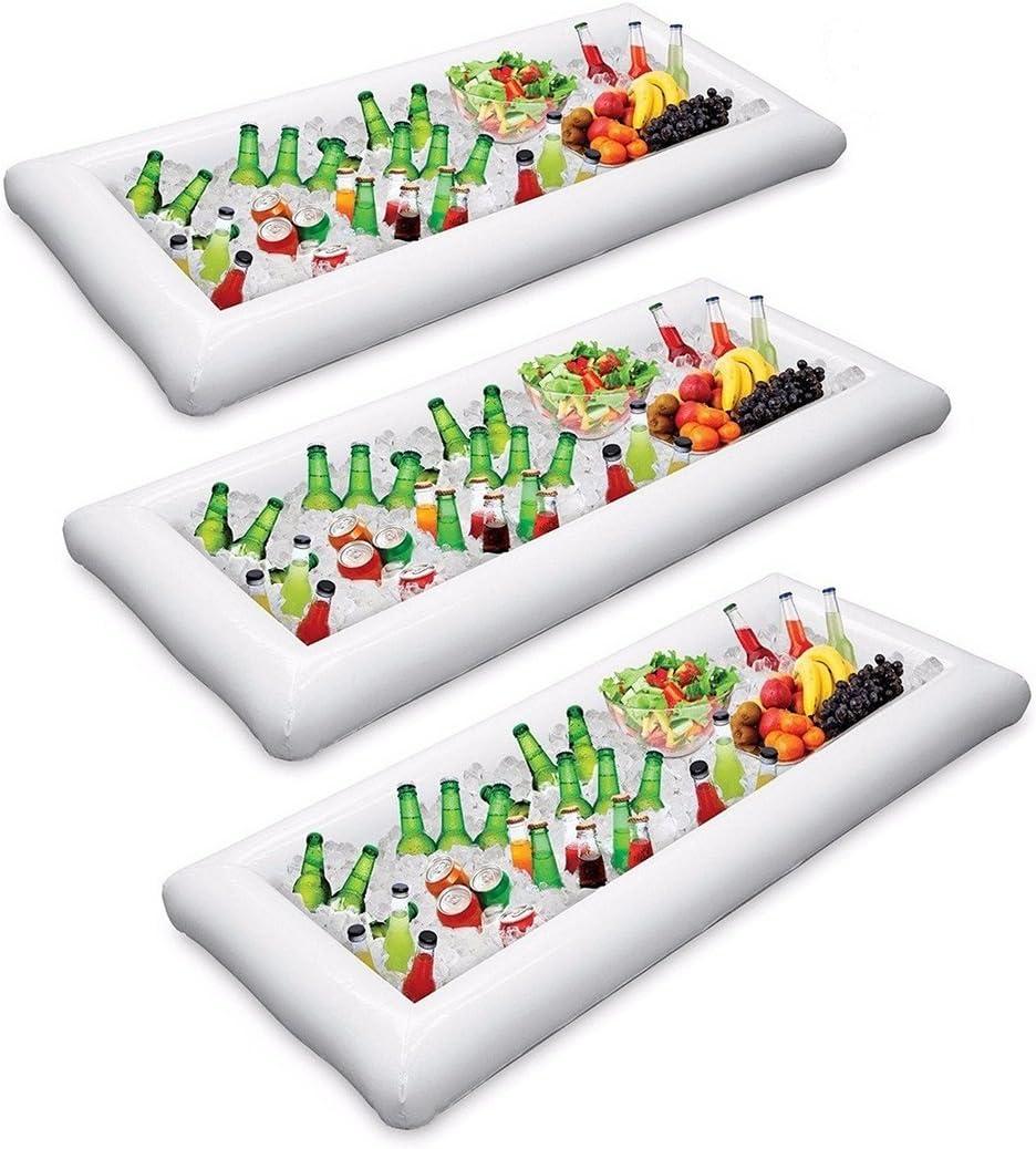 3 Packs Inflatable Pool Table Serving Bar - Large Buffet Tray Server with Drain Plug - Keep Your Salads & Beverages Ice Cold - for Parties Indoor & Outdoor Use Bar Party Accessories