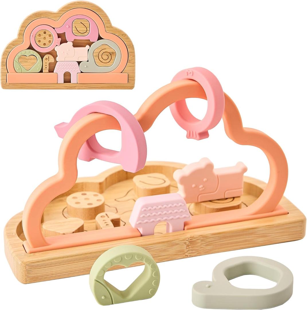 Baby High Chair Toys Bead Maze Infant Table Cloud Montessori Sorting Toys (Peach)