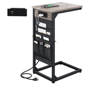 C-Shaped End Table with Fast-Charging Station, Small Couch Side Table with Storage Bag, Sofa TV Tray Table for Living Room, Bedroom, Bedside ET-GY-1