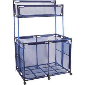 Pool Storage Bin Cart with Noodle Holder, Rolling Pool Storage Organizer Top Shelf Nylon Mesh Basket for Goggles, Floats, Balls and Floats Equipment