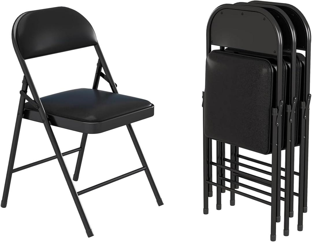Folding Chairs with Padded Seats,Portable Foldable Chairs Seat with Steel Frame for Home and Office, Wedding Party Events, Black, Set of 4