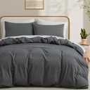 LOVQUE 100% Washed Cotton Duvet Cover Queen Size, Grey Fade-Resistant Natural Bedding Set (No Comforter), 90x90 Inches, Grey