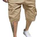 JMIERR Mens Casual Twill Cargo Shorts Cotton Drawstring Classic Cargo Chino Stretch Short with 6 Pockets for Men, US38(XL), A Khaki