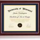 16x20 Diploma Frames 14x17 with Blue Mat, Fits Degree Certificate Document, 20 x 16 Cherry Red Frame with Tempered Glass Panel for Wall Mounting