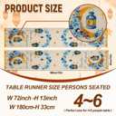 Eid Mubarak Table Runner Table Decorations 2 Pack Blue and Gold Holiday Kitchen Dining Table Runners with Moon Star and Lantern Flower for Home Party Decor 13 x 72 Inch