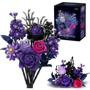 Ideas Halloween Purple Flowers Gothic Rose, Compatible with Lego Flowers Gift for Adults Women Girls Home Botanical Decoration for Birthday, Mother's Day, Christmas 8-16+ (822PSC)