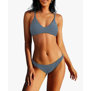 ZAFUL Women's Solid Spaghetti Strap Bralette Bikini Set Two Piece Swimsuit, Small