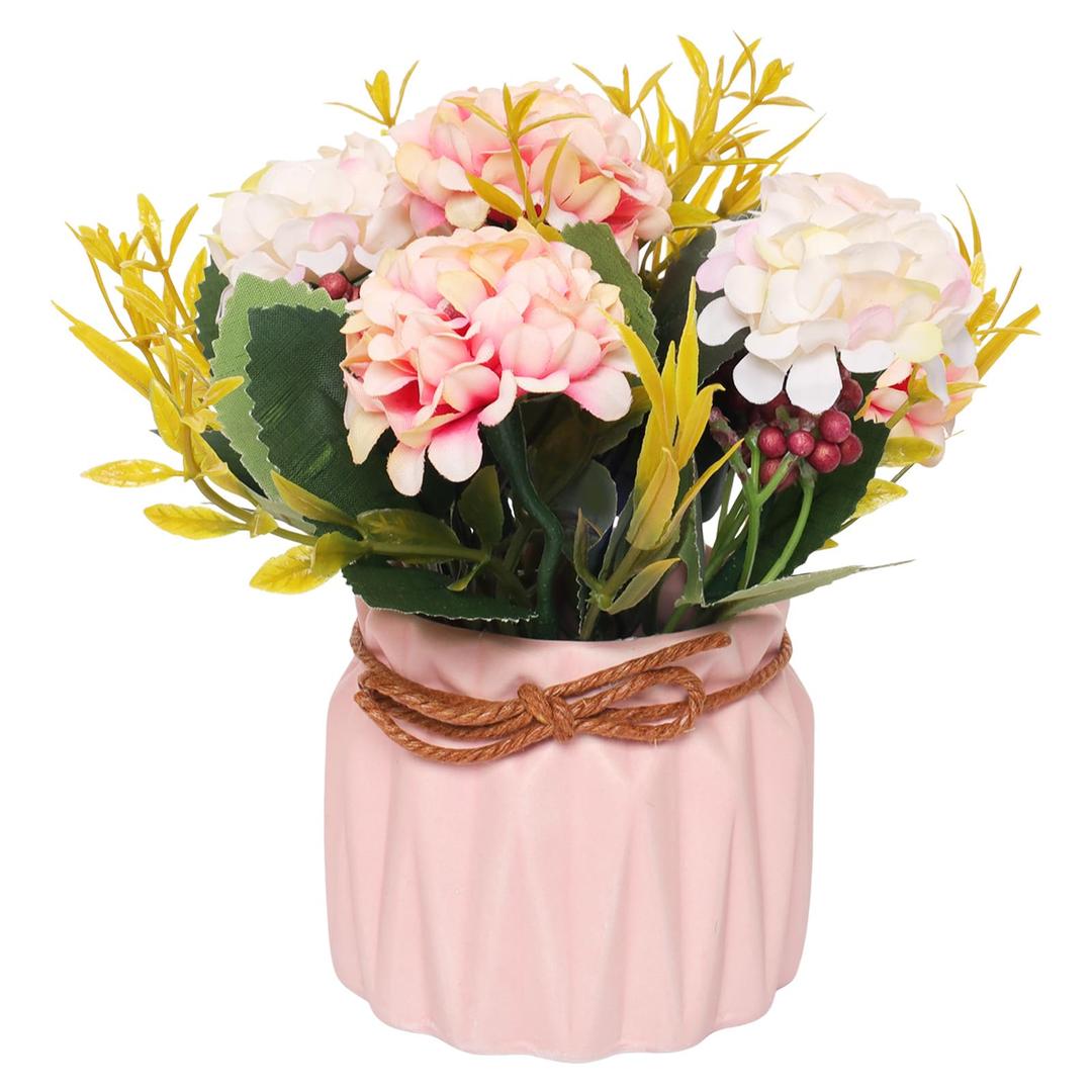 Avxdbr Artificial Hydrangea with Vase Mini Fake Flower Balls Flowers Decoration Fake Plant in Vase for Table Home Office Desktop Decorations (Pink, One Size)