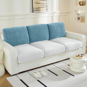 Large Backrest Cushion Covers Super Stretch Backrest Covers for 3 Cushion Couch Sofa, Couch Back Cushion Covers Featuring with Chenille Yarn (Softer Version, 3PC, Blue)