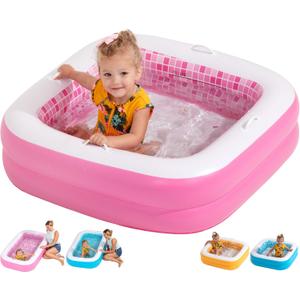 3-in-1 Inflatable Baby Pool, Bathtub & Ball Pit for Toddlers 1-3, Patented Safety Secure Grip Handles, Soft Floor & Drain - Summer Water Toys, First Birthday Gifts, Kiddie Pool for Ages 1 2 3, 34"x10" (34" Square Playful Pink)