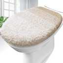 OLANLY Soft Microfiber Bathroom Toilet Lid Cover, Machine Washable Covers, 17.5x15, Stays in Place Rubber Backing, Fits Most Round, Elongated and Oblong Lids, Accessories Decor, Light Beige