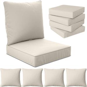 22" x 22" x 6" Outdoor Deep Seat Cushions Set - 4 Set Waterproof & Fade Resistant Patio Furniture Replacement Cushions, Non-Slip Outdoor Cushions Fit Loveseats, Couches, Chairs, and Sofas. (Cream)