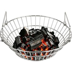 13.75 Inch Charcoal Basket for Grill, Stainless Steel Ash Basket for Large Big Green Egg & Kamado Joe, Heavy Duty Firebox Accessories with Folding Handle
