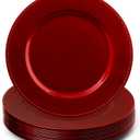 Okllen 12 Pack Plastic Round Charger Plates, 13" Red Beaded Charger Plates Decorative Dinner Chargers, Embossed Charger Serving Plates for Wedding, Catering Event, Tabletop Decor