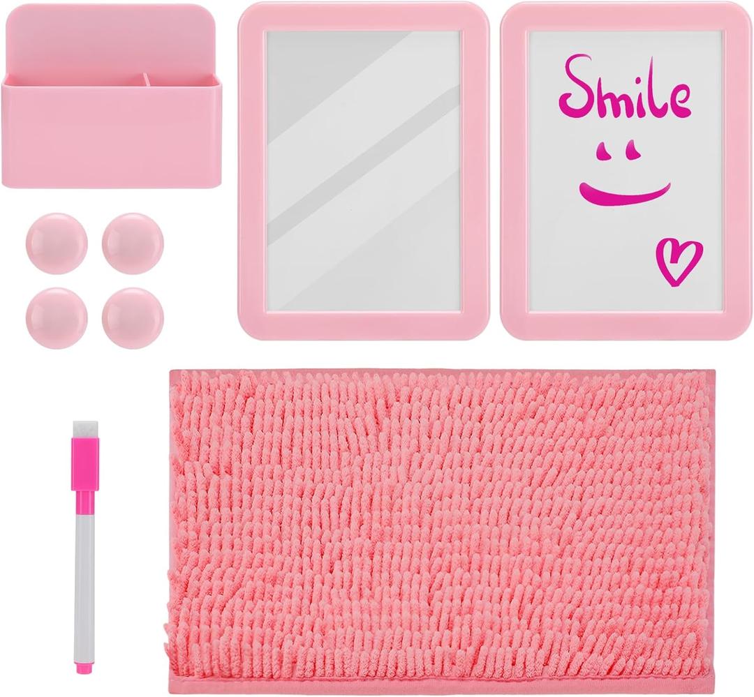 Locker Accessories Kit - 9 Pcs Light Pink Locker Organizer Stuff for Girls, Back to School Supplies Include Locker Rug Magnetic Whiteboard Mirror Dry Erase Marker Holder and More Decor Essentials
