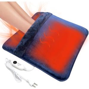Double Sided Electric Foot Warmer with LCD Display & Machine Washable, Electric Feet Heating Pad with Non-Slip for Under Desk,Bed,Office,Home,Navy,20''*20''