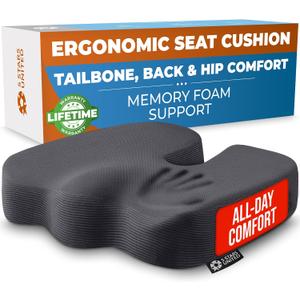 5 STARS UNITED Seat Cushion - Memory Foam Chair Cushion for Tailbone Pain Relief - Ergonomic Support for Coccyx, Sciatica & Butt - Office, Desk & Gaming Chair, Car Seat, Wheelchair, Airplane, D Gray, Large