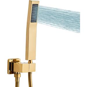 Gold square hand shower head, handheld shower head with hose,brass High pressure flushing With adjustable water supply elbow Wall-mounted connector Shower bracket and hose set