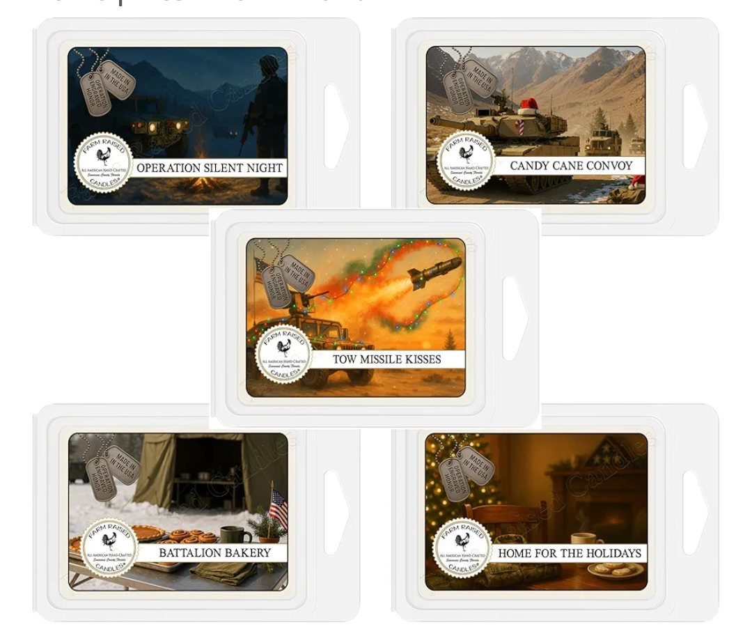 Farm Raised Candles Army Christmas Pack – Christmas Military Gift 5-Pack Soy Wax Melts | 15 oz Total (3 oz Each) | Holiday Scents for Living Room & Home | Fresh from The Farm