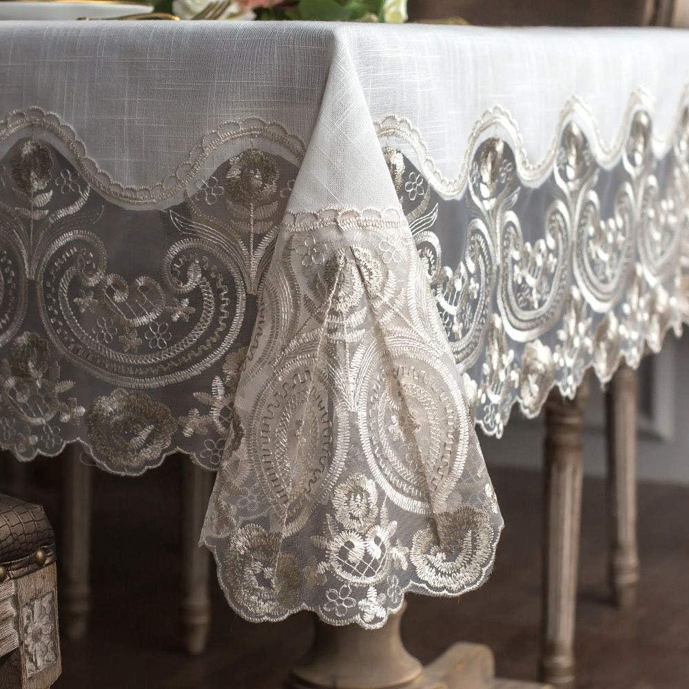 ARTABLE Lace Rectangle Tablecloth Spring Exquisite Macrame Border Clear Farmhouse Embroidered Kitchen Holidays Fabric Outdoor Tablecloths Decor (Beige, 52 x 70 Inch)