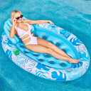 Inflatable Tanning Pool Floats Adult - Sloosh Oval Tanning Float Lounger for Adults Raft, Sunbathing Lounge Cool Water Party Toys Lake Beach Swimming Pool Sun Tan Tube with Backrest Cup Holders (Blue)