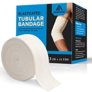 Latex-Free Elasticated Tubular Support Bandage with Stockinette Fabric, Breathable Tubular Compression Sleeve for Joint & Tissue Support on Arms, Knees, Legs (3" x 11 Yards) Size D
