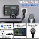 Smart Dryer Splitter for EV and Dryer, 240V Auto Power Switch for Dryer Outlet, 3-Color LED Ring, 3.4 in LCD Display, No Rewiring Needed, ETL Certified (24 Amp, NEMA 10-30) (EXP 07/13/26)
