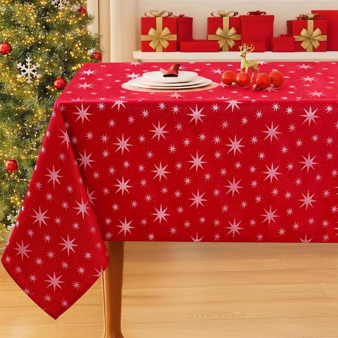 Smiry Rectangle Jacquard Tablecloth, Fabric Table Cover, 60x84 Inch, Red